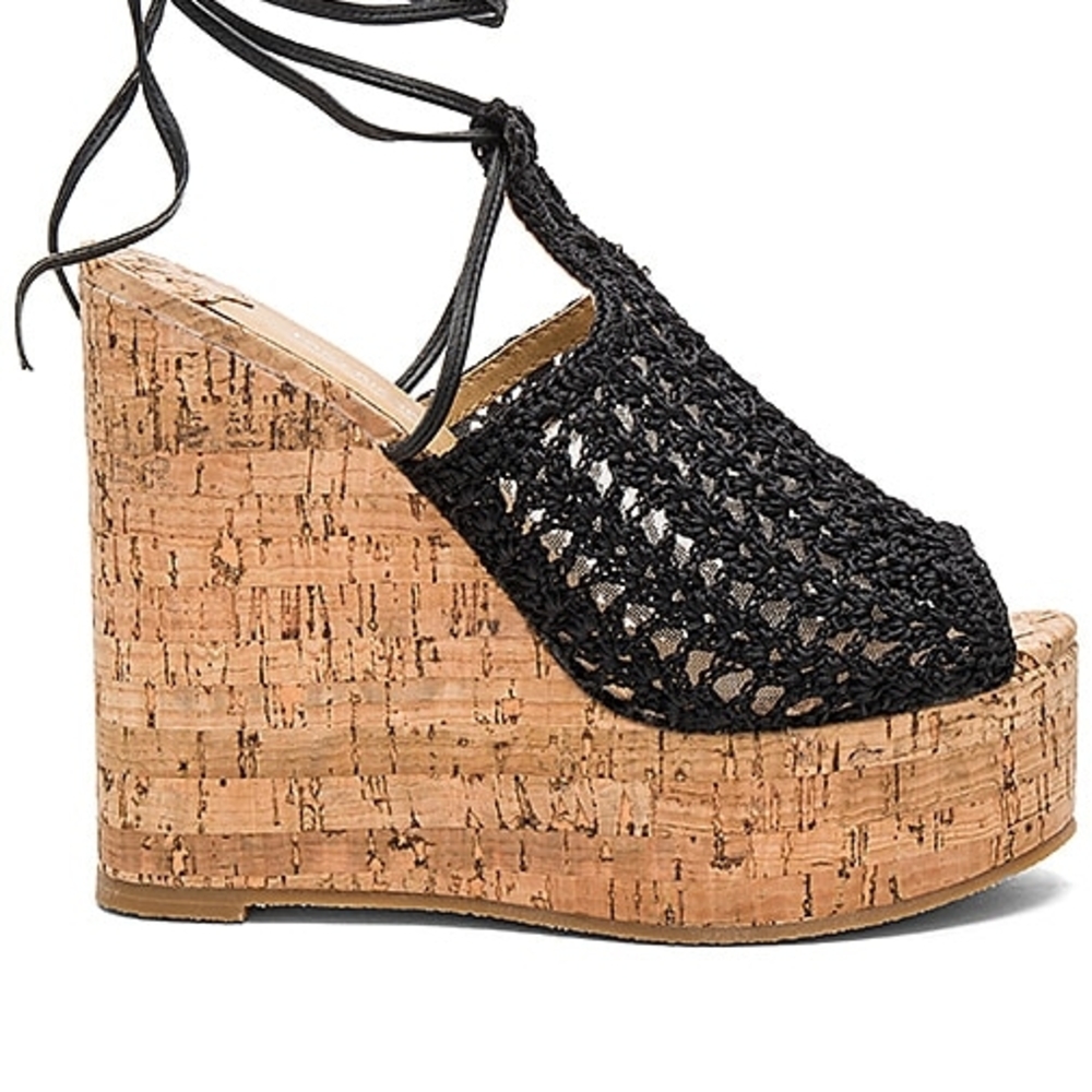 Tony Bianco Black Woven Cork Wedges
